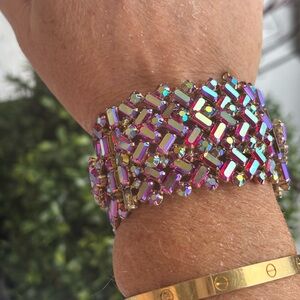 AURORA BOREALIS SHERMAN BRACELET RIDGID CUFF SWAROVSKI CRYSTAL RHINESTONE